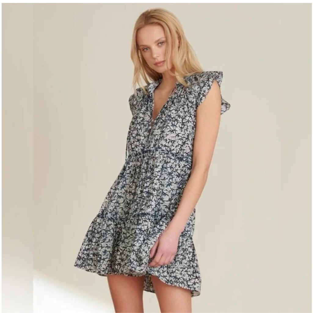Veronica Beard Batik Zee Blue And White Floral Mini Dress